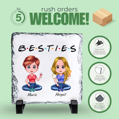 Personalized Besties Rock Slate Frame - Custom Stone Plaque Picture Frame - Bestie Gifts - Best Friend Birthday Gifts for Women Soul Sisters & Friendship Day - Best Friend Picture Frame - color: Besties-Slate