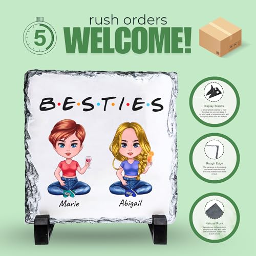 Personalized Besties Rock Slate Frame - Square Shape | Custom Stone Plaque Picture Frame, Bestie Gifts, Best Friend Birthday Gifts for Women Soul Sisters & Friendship Day - color: Besties-Slate
