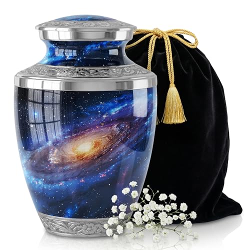 Deep Cosmos Cremation Urn for Human Ashes – Large Adult Aluminum Memorial Funeral Burial Urn for Men & Women, Decorative Home Display - size: Large Adult