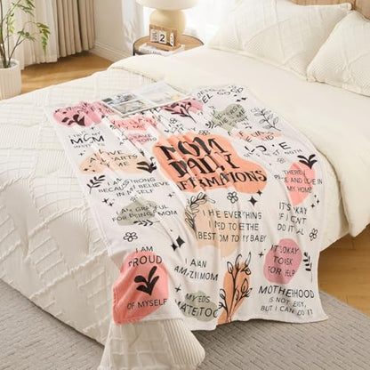 New Mom Gift Blanket 50x60 Inch – Soft Cozy Throw with Inspirational Words, Postpartum Gifts for New Mothers, Mother’s Day Birthday - color: Mom-hua