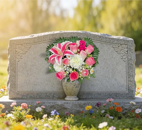 Artificial Cemetery Flowers,Memorial Flowers,Beautiful Arrangements for Headstones,Silk Lily Rose Carnation