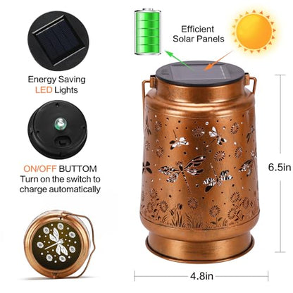 2 Pack Dragonfly Solar Lanterns Outdoor Waterproof Rose Garden Decor Gifts for Women Mom Grandma Hanging Solar Lights Metal Lantern Decoration Outside for Yard,Patio,Backyard,Porch - style: F. 2 Pack Dragonfly Lantern