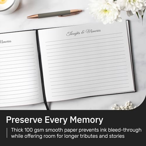 Useful Co. Funeral Guest Book for Party, Sign in Book, Leather Cover, Black | Sign In Book for Memorial Service or Vacation Home, Hardbound Leather Guest Books, House and Party Guest Book, 9 x 7 In