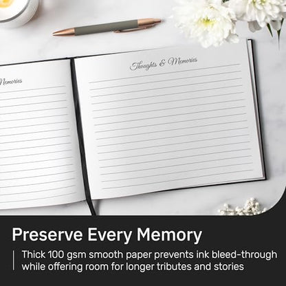 Useful Co. Funeral Guest Book for Party, Sign in Book, Leather Cover, Black | Sign In Book for Memorial Service or Vacation Home, Hardbound Leather Guest Books, House and Party Guest Book, 9 x 7 In
