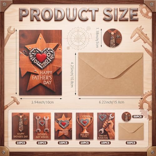 Eaasty 50 Sets Fathers Day Cards with Envelopes Stickers,Happy Father's Day - style: Happy Father's Day