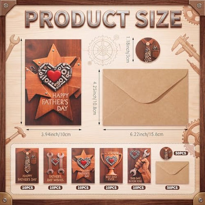 Eaasty 50 Sets Fathers Day Cards with Envelopes Stickers,Happy Father's Day - style: Happy Father's Day