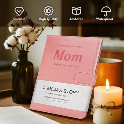 Artmag Mom's Life Story Journal with 250+ Prompt Questions, Family Keepsake Book Leather Cover for Mom to Share Her Memories for Birthday Mother's Day Christmas (Pink) - style: Mom's Life Story Journal （Pink）