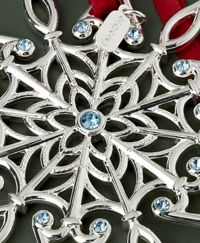 Lenox Ornament, 2025 Snow Majesty Silverplate Ornament, Stainless Steel Christmas Tree Decoration, Snowflake Design, Blue Jeweled Accents, Red Ribbon for Hanging, Christmas Decoration(Silver, 1 Piece) - style: Snow Majesty