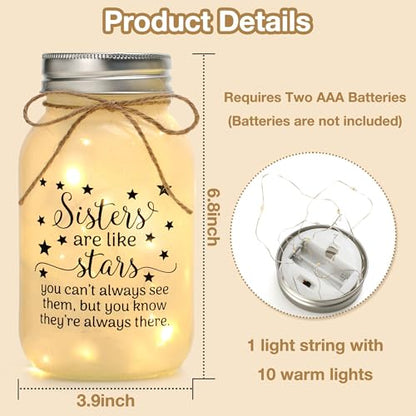 Birthday Gifts for Sister from Sisters - 30 oz Large Mason Jar Night Light | Meaningful Sister Gifts, Unique Sisters Birthday Gift for Women, Christmas Sister Gift from Brother - color: sister