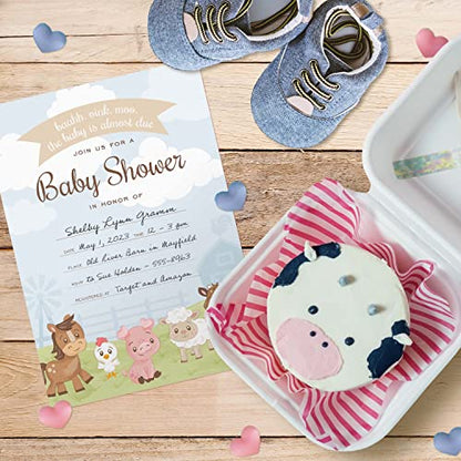 Canopy Street Barnyard Baby Shower Invites / 25 Cards With White Envelopes / 5" x 7" Farm Animal Invitations/Fill In Gender Neutral Country Baby Cards/Made In The USA - color: Barnyard