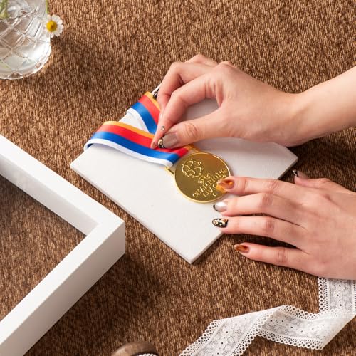 5x5 Small Shadow Box Frame with Ultra-Clear Glass & Soft Linen Back | With Push Pins, Deep 1.2" White Shadow Box Display Case – Display on Tabletop or Wall for Insect, Photo, Flower, Keepsakes - color: White+high Definition Panel + Shatter-proof Packaging