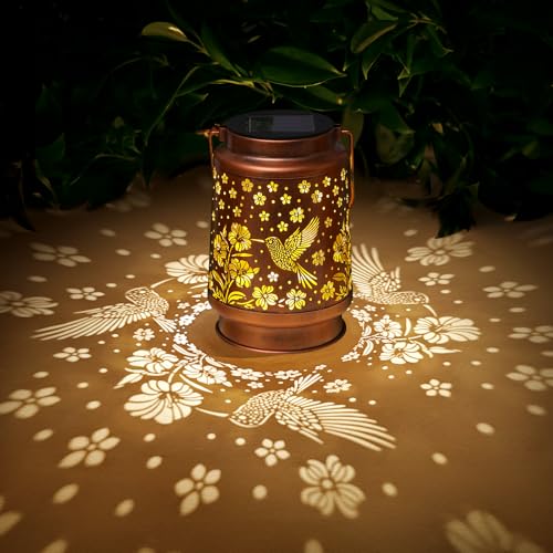 2 Pack Hummingbird Solar Lanterns Outdoor Waterproof Garden Decor Birthday Gifts for Women Mom Grandma Hanging Solar Lights Metal Lantern Decoration Outside for Porch,Patio,Yard,Backyard - style: K. 2 Pack Hummingbird Lantern