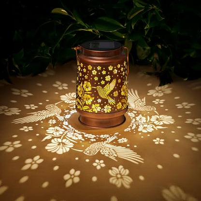 2 Pack Hummingbird Solar Lanterns Outdoor Waterproof Garden Decor Birthday Gifts for Women Mom Grandma Hanging Solar Lights Metal Lantern Decoration Outside for Porch,Patio,Yard,Backyard - style: K. 2 Pack Hummingbird Lantern