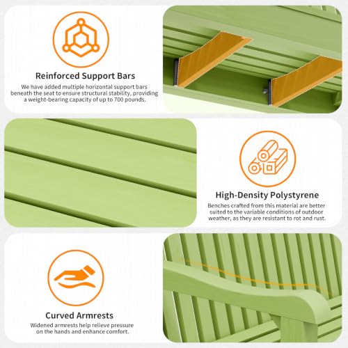2-Person Outdoor Bench with 700 Lbs Weight Capacity, Dark Green | Poly Lumber Weatherproof Garden Bench Seating for Porch, Balcony and Park, All-Weather Patio Bench Furniture - color: Dark Green