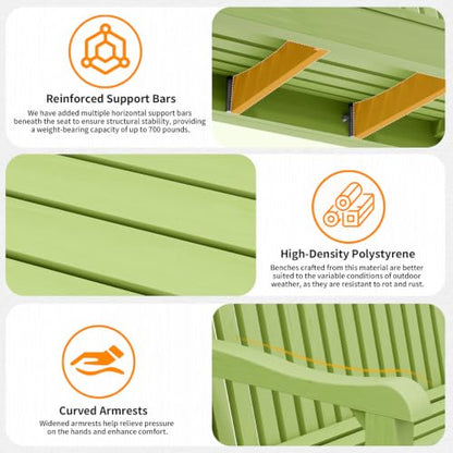 2-Person Outdoor Bench with 700 Lbs Weight Capacity, Dark Green | Poly Lumber Weatherproof Garden Bench Seating for Porch, Balcony and Park, All-Weather Patio Bench Furniture - color: Dark Green