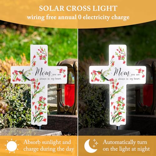 Solar Cross Light for Grave, Mom Cemetery Memorial Stake Sympathy Gift - color: Mom