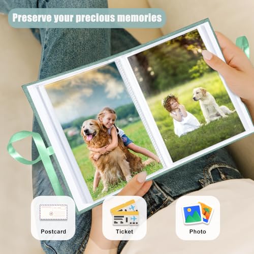 Photo Album 4x6 100 Pockets, Slip-in Picture Albums, Linen Cover Top Loader Vertical Pockets Albums for Baby, Kids Boy Girls, Wedding, Family, Anniversary, Green - color: Green, size: 100 Pockets white Bandage