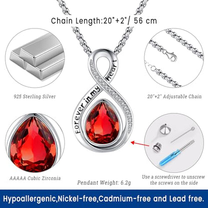 Eusense Cremation Jewelry for Ashes Urn Necklace to Put Ashes In 925 Sterling Silver Memorial Pendant Tree of Life Infinity Urn Necklaces for Ashes Necklace for Women Men - style: F-Infinity Urn-01-Jan.-Garnet