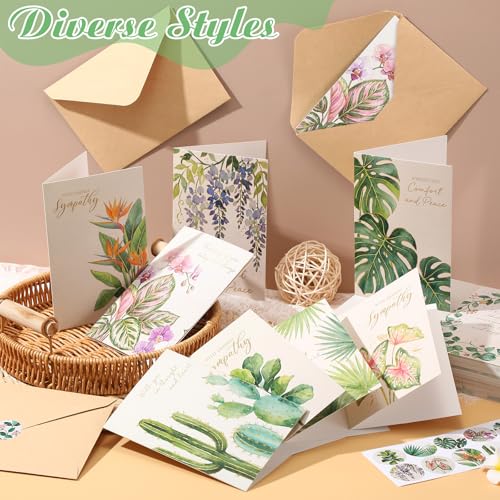 100 Sets Bulk Sympathy Cards with Envelope and Sticker, Greenery | Bulk Condolences Cards for Business, Assorted Bereavement Greeting Cards, Express Your Condolences - style: Greenery