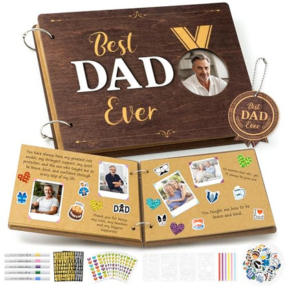 CY2SIDE Best Dad Ever Album Scrapbook - Father’s Day Wooden Scrapbook Craft Kit, DIY Photo Memories Book with 30 Pages Birthday Gift for Father’s Day, DIY Handmade Scrapbook Gift for Dad Grandpa - style: Best Dad Ever