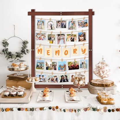 1 Pack 32x24Inch Photo Display Board for Wedding 2026 Graduation Decor Collage Wooden Picture Frames with Clips Rustic Wall Frames for Graduation Party Hanging Photos Postcards Greeting Cards