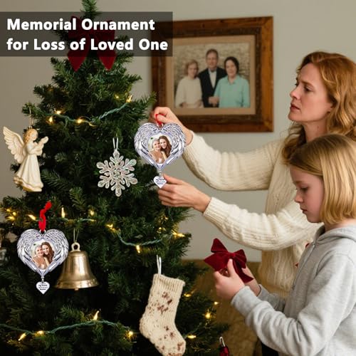 Memorial Christmas Angel Wings Photo Ornaments 2025 Sympathy Gifts for Loss of Loved One - Personalized Angel Wings Picture Frame Ornament for Christmas in Heaven Tree Decor