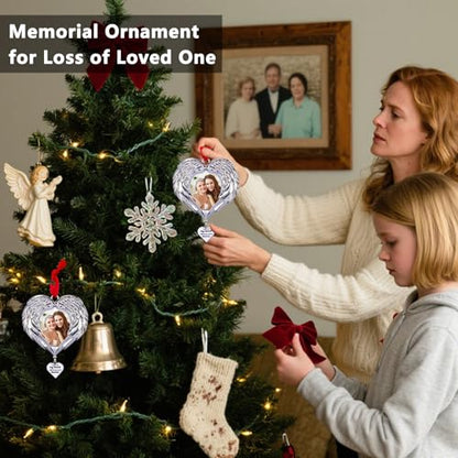 Memorial Christmas Angel Wings Photo Ornaments 2025 Sympathy Gifts for Loss of Loved One - Personalized Angel Wings Picture Frame Ornament for Christmas in Heaven Tree Decor