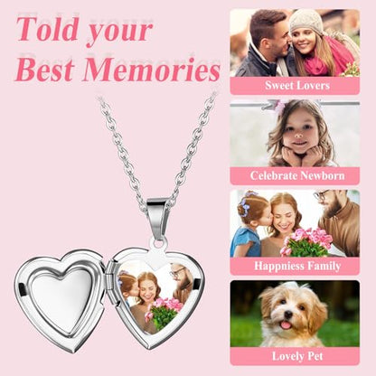OIDEA Locket Necklace for Women: Gold Photo Lockets that Hold Picture Stainless Steel Necklace with Picture Inside Birthday Mothers Day Jewelry Gifts for Womens - color: heart - silver custom