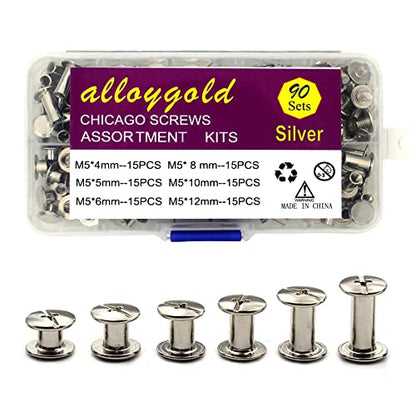 Silver Chicago Screws Leather Kit, 6 Sizes (M5 X 4, 5, 6, 8, 10, 12) - color: Silver, size: M5*4.5.6.8.10.12mm
