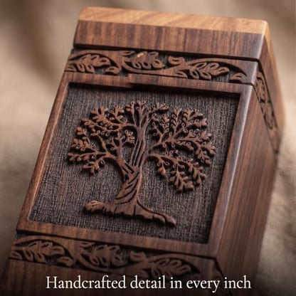 Wooden Cremation Urns Box for Human Ashes, Memorial Keepsake Boxes for Adults, Male/Female,Child, Pets Dog Cat Wood Burial Funeral Container (Tree of Life) Urn, Capacity (Medium (115 lbs- 55 kg) - size: Medium