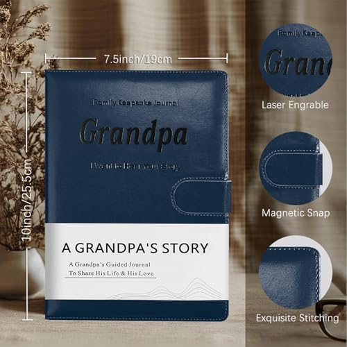 Artmag Grandpa's Life Story Journal with 250+ Prompt Questions, Family Keepsake Book Leather Cover for Grandpa to Share His Memories for Birthday Father's Day Christmas (Blue) - style: Grandpa's Life Story Journal （Blue）