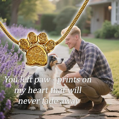Paw Print Heart Pet Ashes Urn Necklace, Keepsake Pendant-A-Gold - style: A-Gold