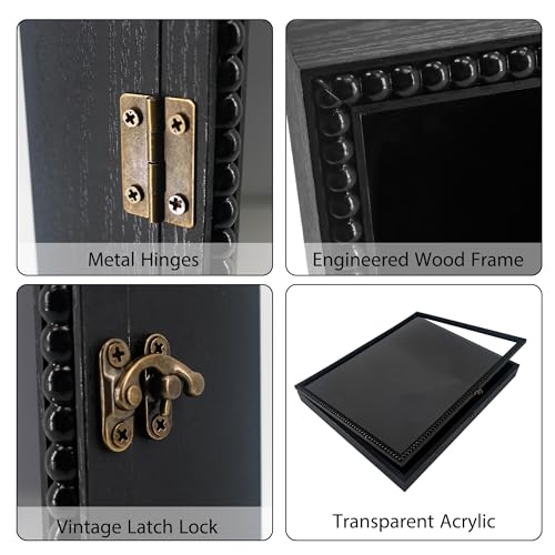 FramePro Large Shadow Box Black 16x20 Front Open with Hinge Beaded Designed, Graduation Cap and Gown Picture Keepsake Box with Linen Back - color: Black, size: 16x20
