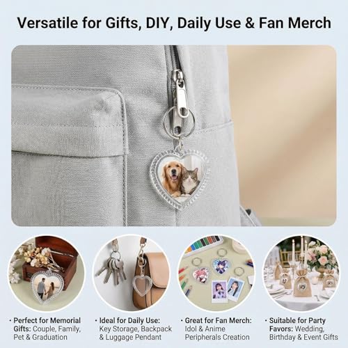 25Pcs Acrylic Photo Keychain Snap-in Keychain Double Sided Blank Custom Frames Heart-Shaped Clear Insert Photo Picture Frame with Keyring Christmas Ornaments Keyring Holder(Embossed Edges)