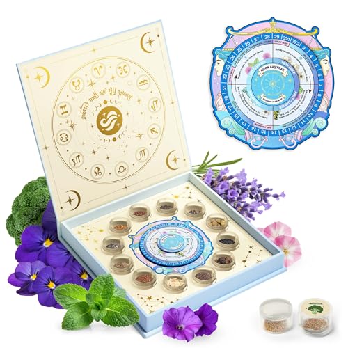 Lush&Dew Zodiac Garden Seed Bank Air Signs, Gardening Gifts for Women Men | 12 Varieties Non-GMO Herb Flower Seeds in Seed Organizers, Heirloom Seed Gift Set, Witchcraft Supplies, Gemini Libra Aquarius - style: Air Signs