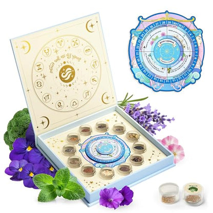Lush&Dew Zodiac Garden Seed Bank Air Signs, Gardening Gifts for Women Men | 12 Varieties Non-GMO Herb Flower Seeds in Seed Organizers, Heirloom Seed Gift Set, Witchcraft Supplies, Gemini Libra Aquarius - style: Air Signs