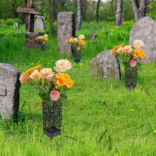 2Pcs Grave Cemetery Vases with Spikes 12 Inch, Graveside Flower Holder, Graveyard Headstone Flower Marker, Memorial Day Grave Decorations Plastic Floral Holders