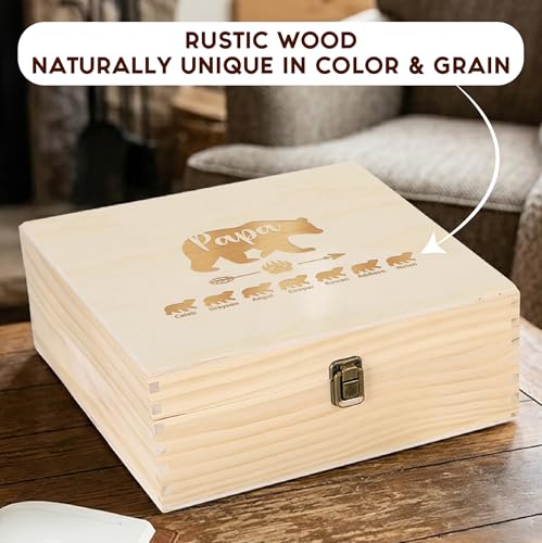 Personalized Gift for Dad or Grandpa, Engraved Wooden Family Memory Box - style: 17. Papa Bear Designs
