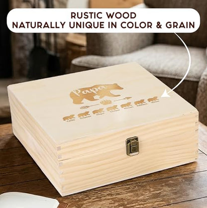 Personalized Gift for Dad or Grandpa, Engraved Wooden Family Memory Box - style: 17. Papa Bear Designs
