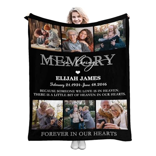 Personalized Memorial Blanket with Picture Customized Sympathy Remembrance Present Custom Memory Blankets in Loving Memory for Loss of Loved One Dad Mom Grandma Grandpa Son Daughter Pet - color: Color 09
