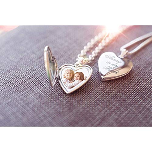 PicturesOnGold.com Personalized Always in My Heart Silver Or Gold Heart Locket Pendant Necklace Jewelry Gifts for Men & Women - 3/4 Inch X 3/4 Inch - Includes 18 inch Cable Chain - style: Silver - Locket Only