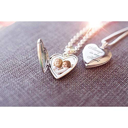 PicturesOnGold.com Personalized Always in My Heart Silver Or Gold Heart Locket Pendant Necklace Jewelry Gifts for Men & Women - 3/4 Inch X 3/4 Inch - Includes 18 inch Cable Chain - style: Silver - Locket Only