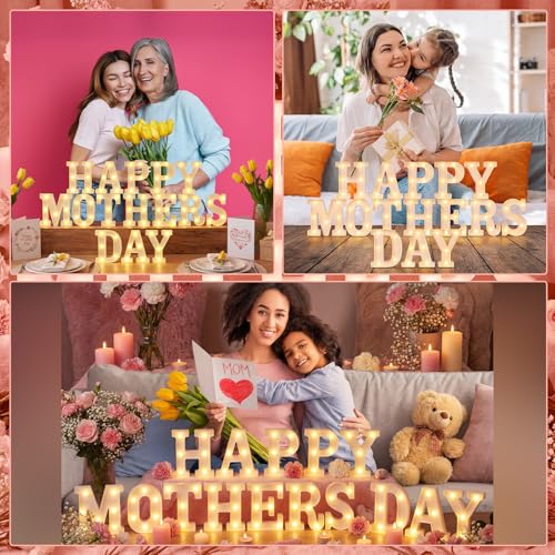 15 Pcs Happy Mother's Day Decorations Mommy Light up Signs Mother Day LED Letter Lights Battery Powered Mom Letters Signs for Wall Shelf Table Mothers Table Decor Mom's Birthday Party Supplies - style: Happy Mothers Day