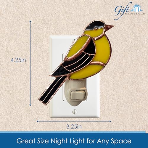 Gift Essentials Goldfinch Plug-in Night Light - Stained Glass Nightlight | Goldfinch Stained Glass Plug-in Nightlight with On/Off Rocker Switch. Includes One 4-Watt Replaceable Warm-Glow Bulb. - color: Goldfinch