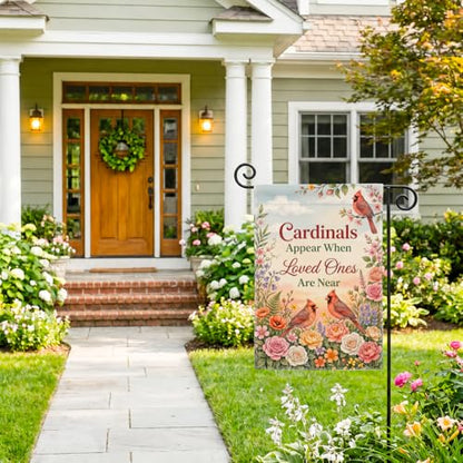 Cardinals Appear When Loved Ones Are Near Garden Flag 12x18 Inch Double Sided, Memorial Sympathy Outdoor Yard Flag, Cardinal Floral Porch Lawn Decor, Remembrance Gifts for Family Friends