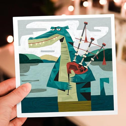 3dRose, Funny Cool Loch Ness Monster Playing Bagpipes Music Abstract, 12 Greeting Cards with envelopes - size: 12 Greeting Cards with envelopes
