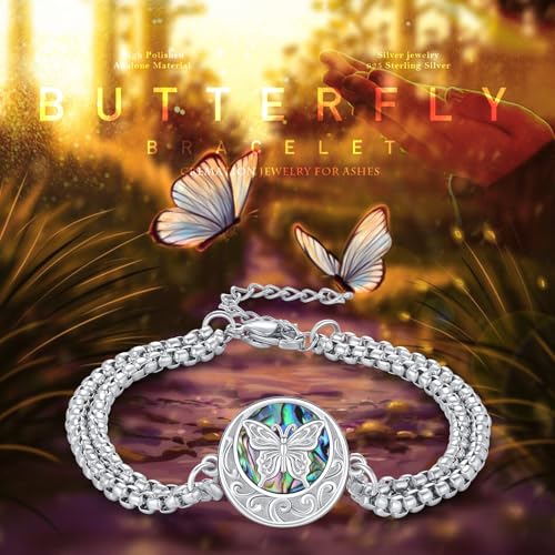 TUGHRA Ashes Bracelet for Women Urn Bracelet for Ashes 925 Sterling Silver Cremation Jewelry Memorial Gifts Keepsake Bracelet - style: Ashes Bracelet-coin-butterfly-white gold