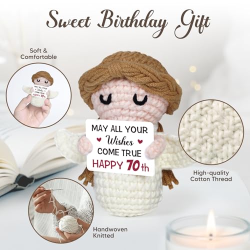 70th Birthday Gifts for Women Men, 1956 70th Birthday Decorations, Happy 70 Year Old Gifts for Family Friends - Handmade Positive Angel Crochet Doll - style: 70th Birthday Gifts