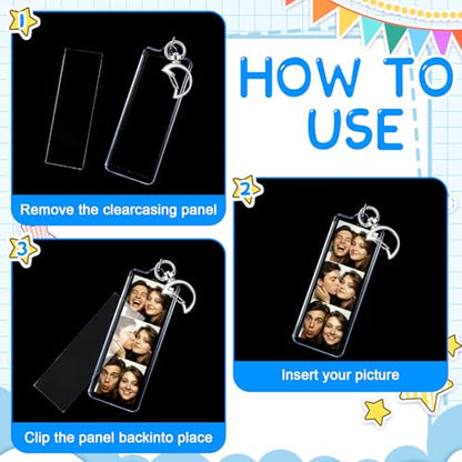 MTLEE 12 Pcs Mini Photo Strip Keychain Frame 1x3 Inch Acrylic Photo Booth Keychain Double Sided Keyring Blank DIY Custom Gift - style: Moon Clasp