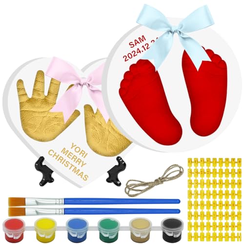 Baby & Pet Handprint Footprint Paw Print Keepsake Kit – Non-Toxic Air-Dry Clay, Makes 2 Ornaments, Perfect for Twins, Newborn, Dogs, Cats, Baby Shower, New Mom & Pet Memorial Gifts - color: Circle + Heart